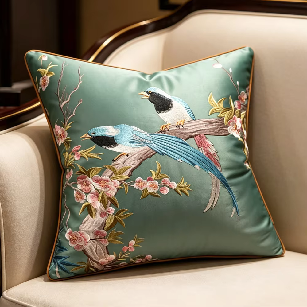 Housse de coussin décorative de luxe en soie brodée