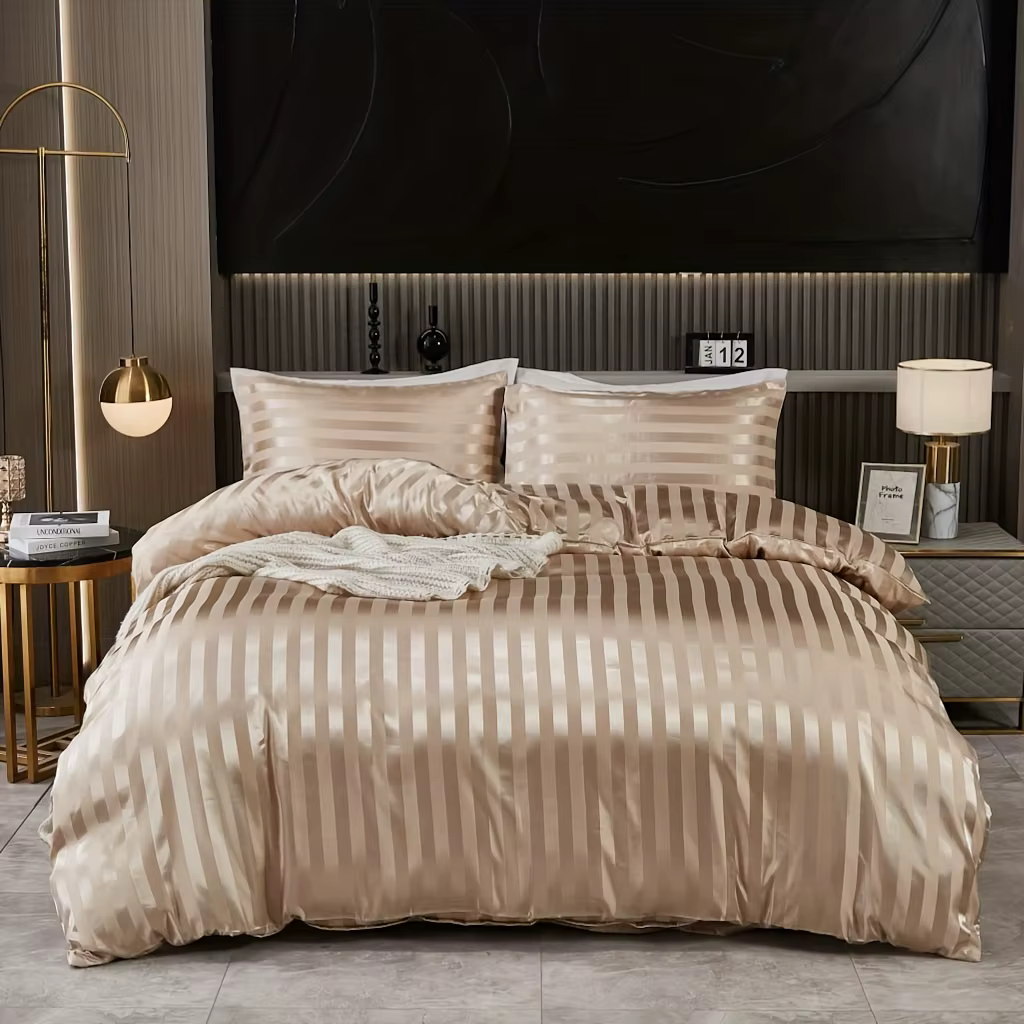 3pcs simple classique satin stripe couette kit