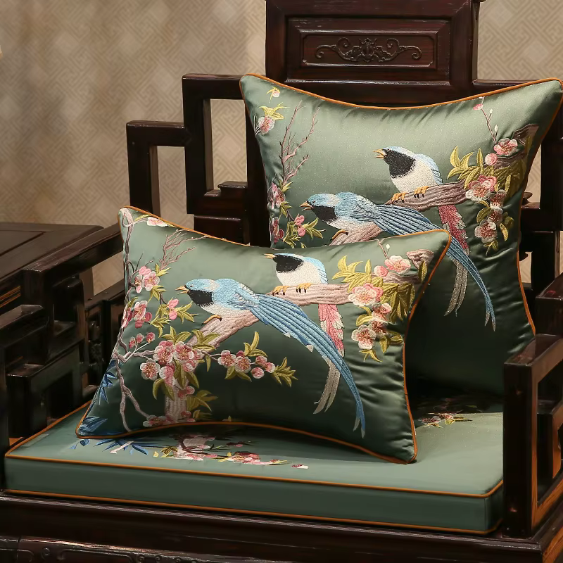 Juste de coussin classique brodée verte pour canapé