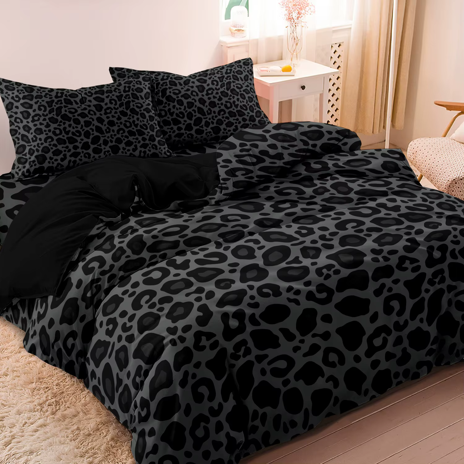 Ensemble de housse de couette à imprimé léopard foncé