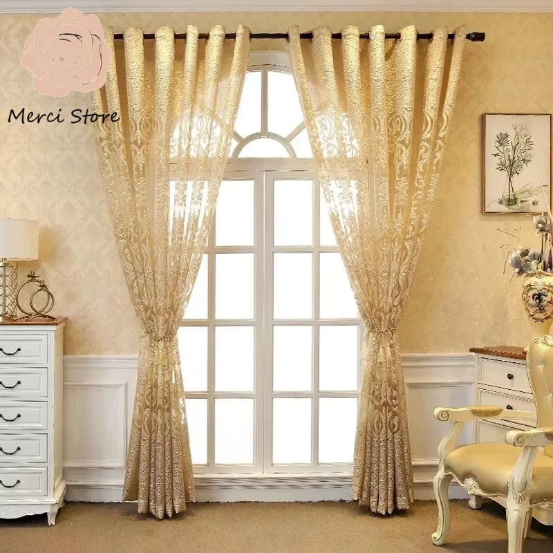 Rideaux de luxe en Tulle brodés d'or européen