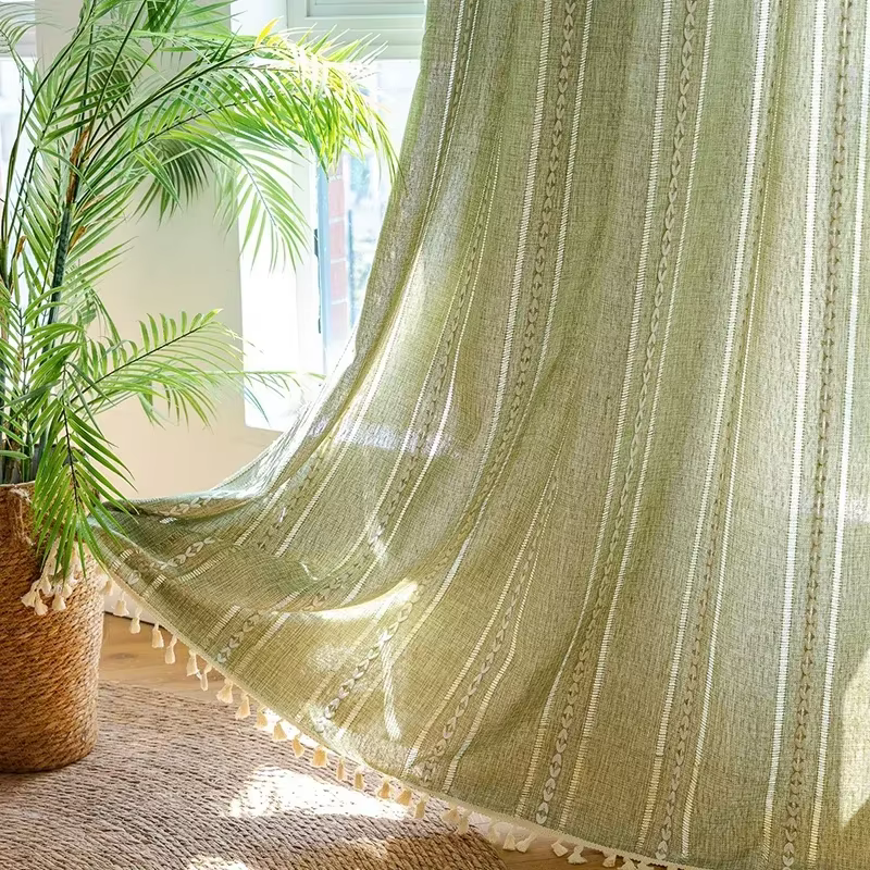 Rideaux de ferme style Boho vert sauge