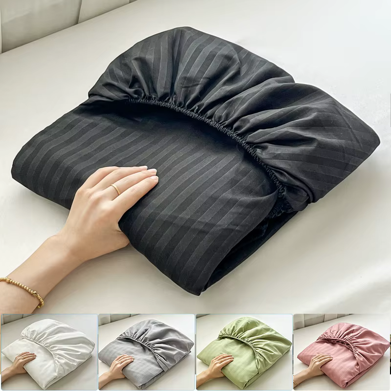 Drap-housse rayé gaufré de haute qualité 1 pièce - Microfibre douce au toucher