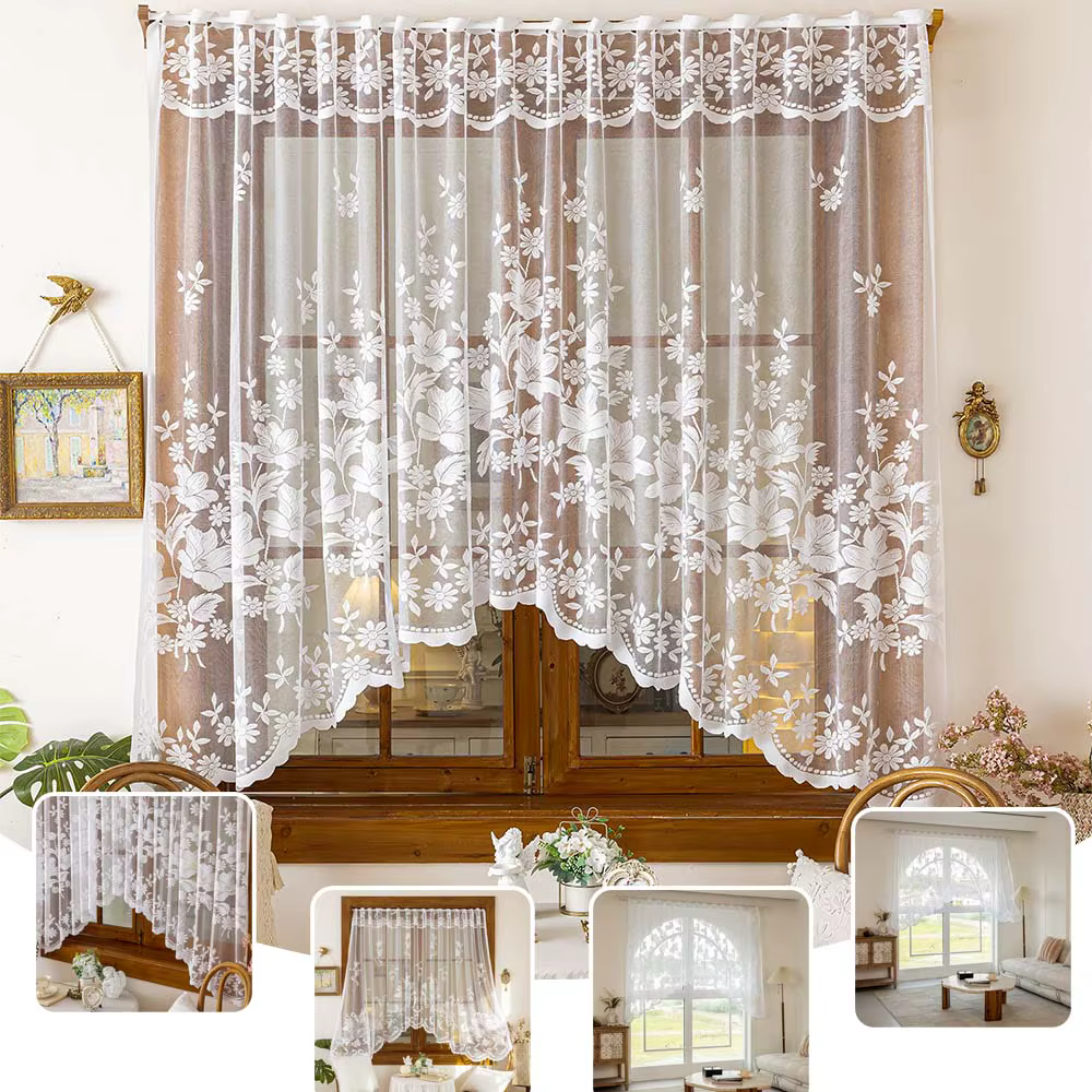 Rideau transparent en dentelle blanche rétro