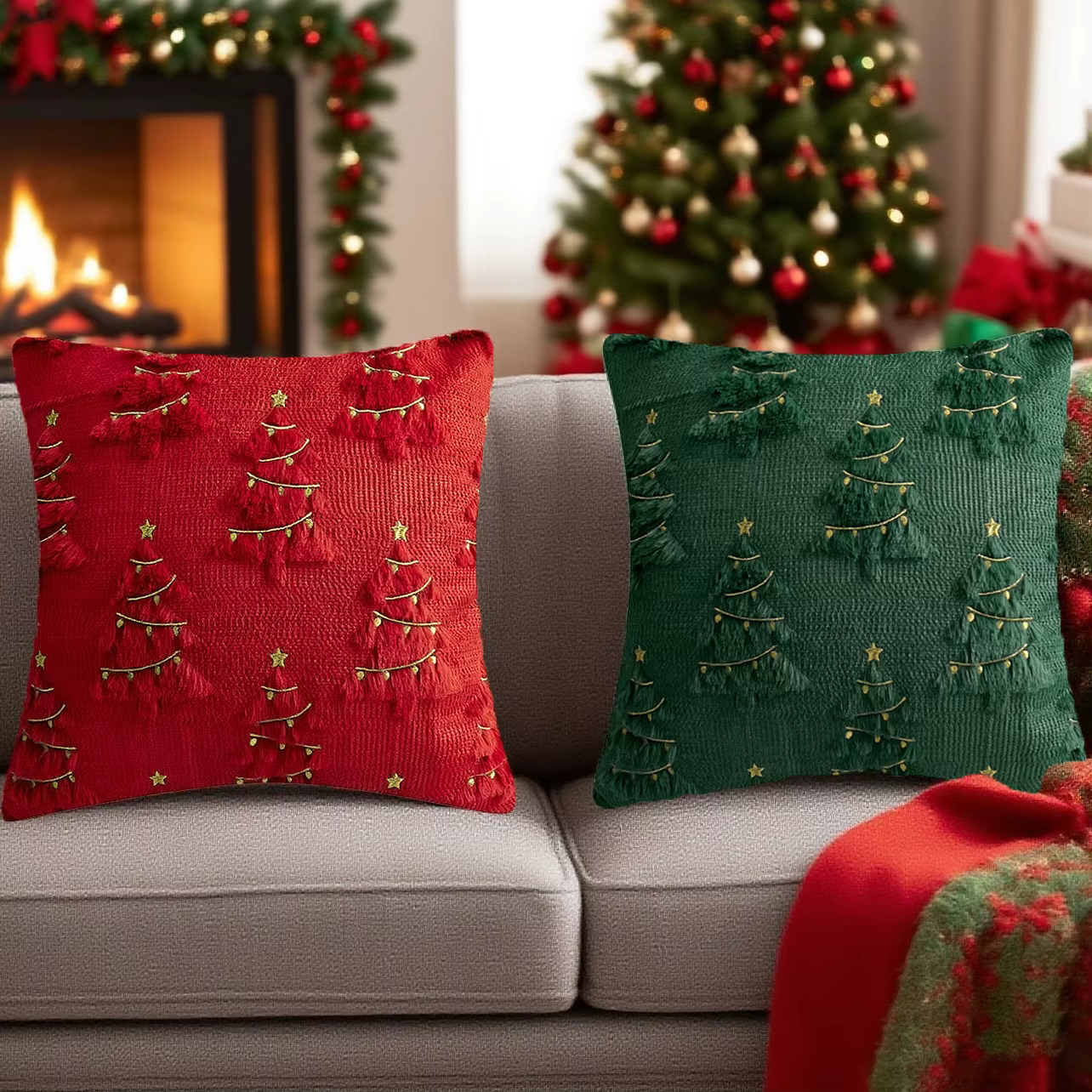 Housse de coussin décorative en peluche de noël
