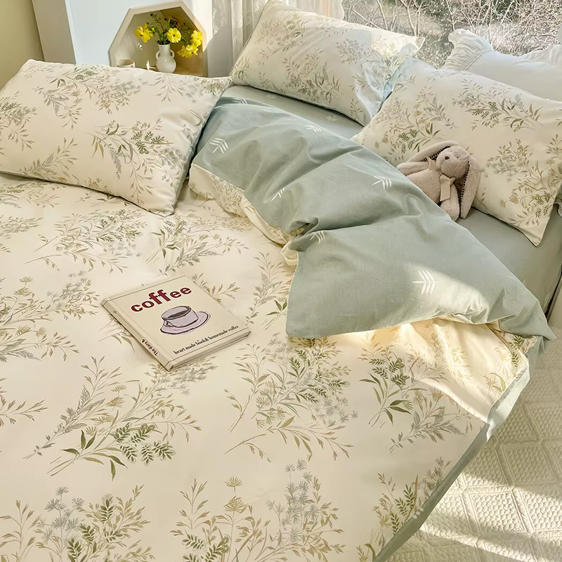 Ensemble de housse de couette imprimée florale 100% coton avec taies d'oreiller