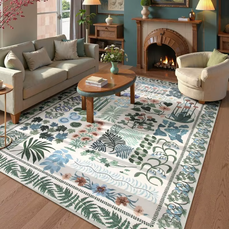 Tapis pour salon Floral botanique lavable chambre