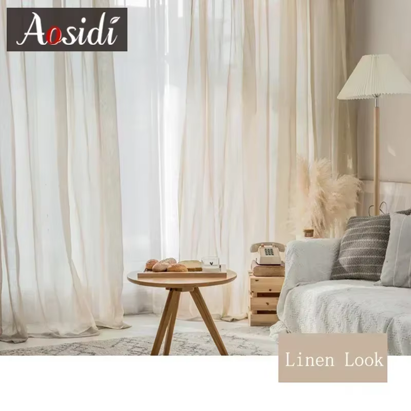 Rideaux en tulle beige aspect lin pour salon