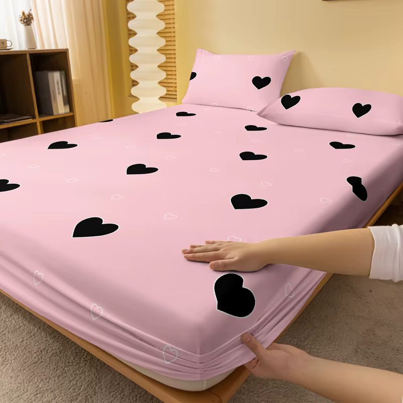 1 drap-housse mat imprimé géométrie simple et moderne en forme de cœur