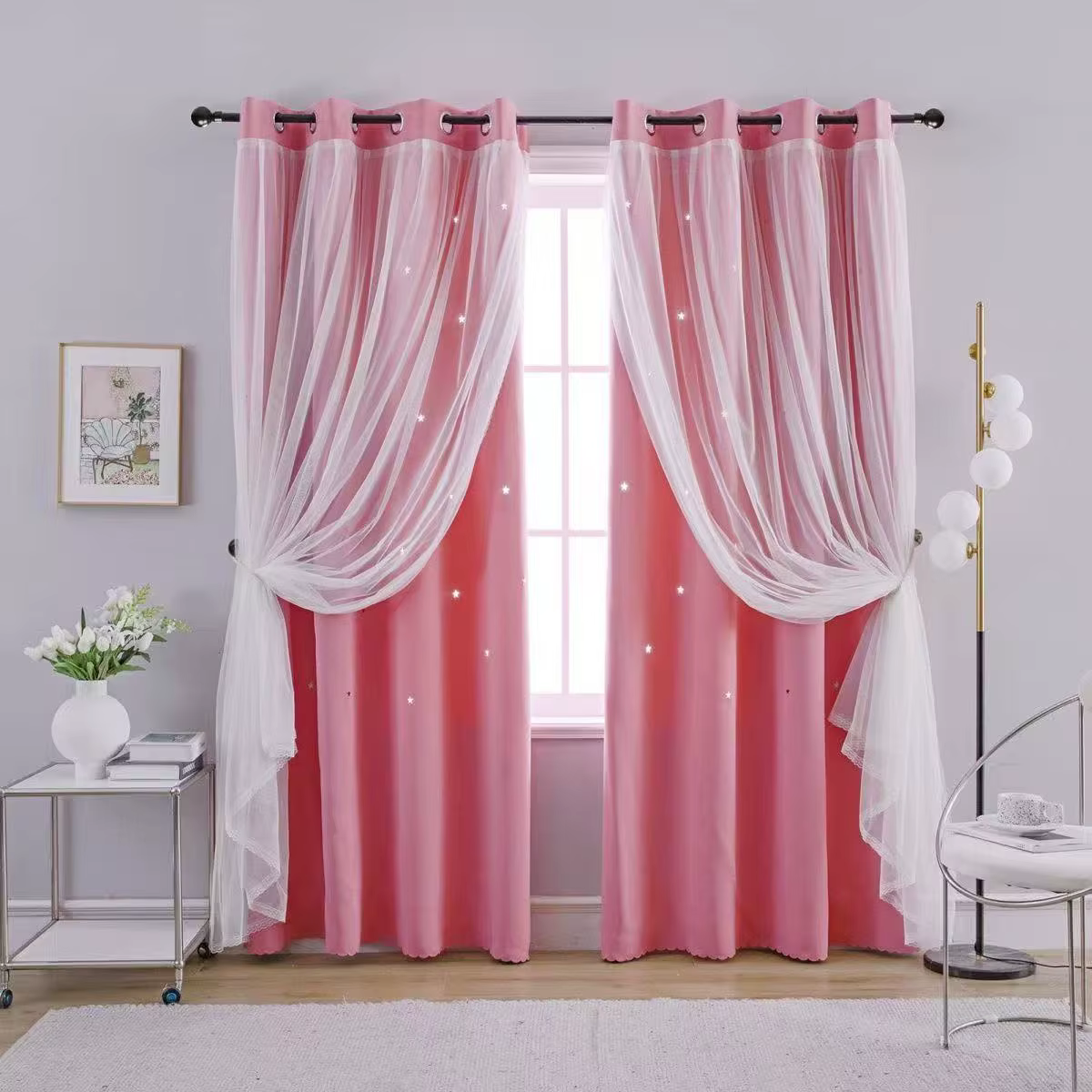 Rideaux de luxe multicolores à double couche en tissu transparent