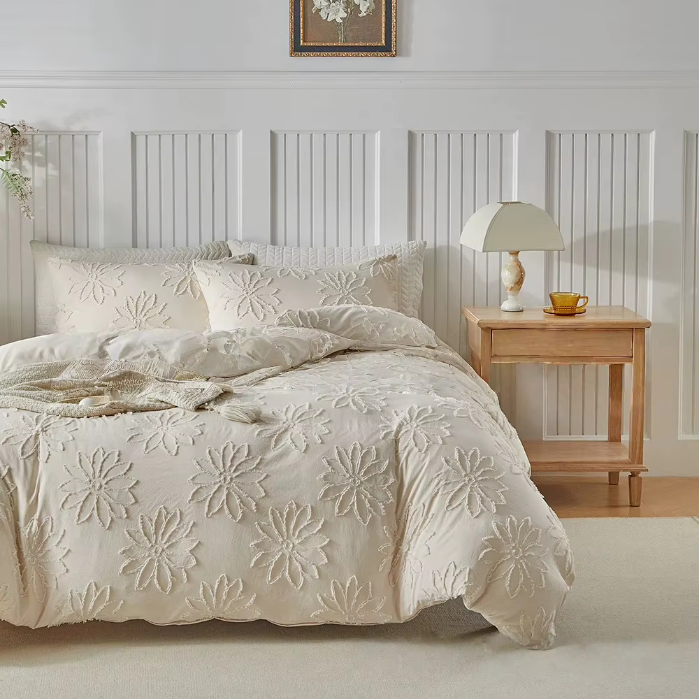 Ensemble de housse de couette Beige de luxe avec taie d'oreiller