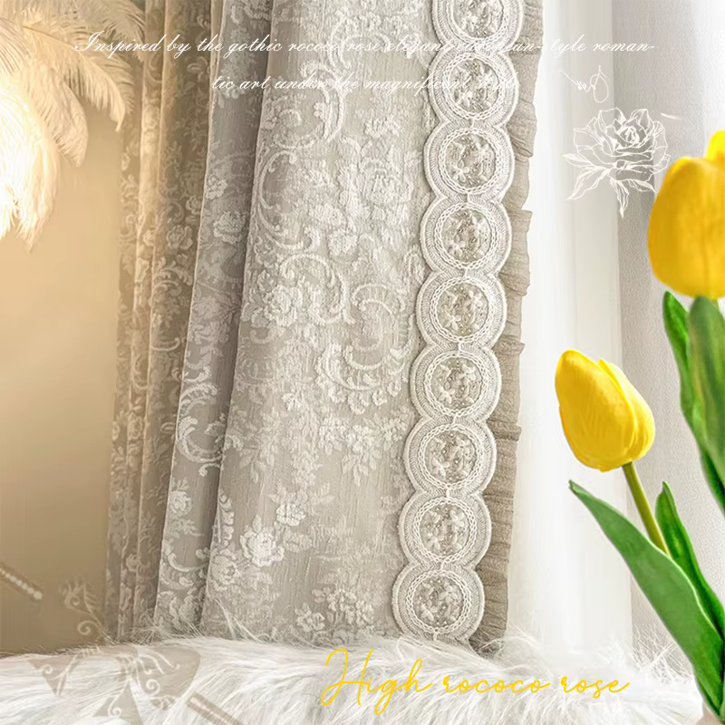 Rideaux de luxe français romantiques modernes pour salon chambre Beige broderie Chenille rideau occultant
