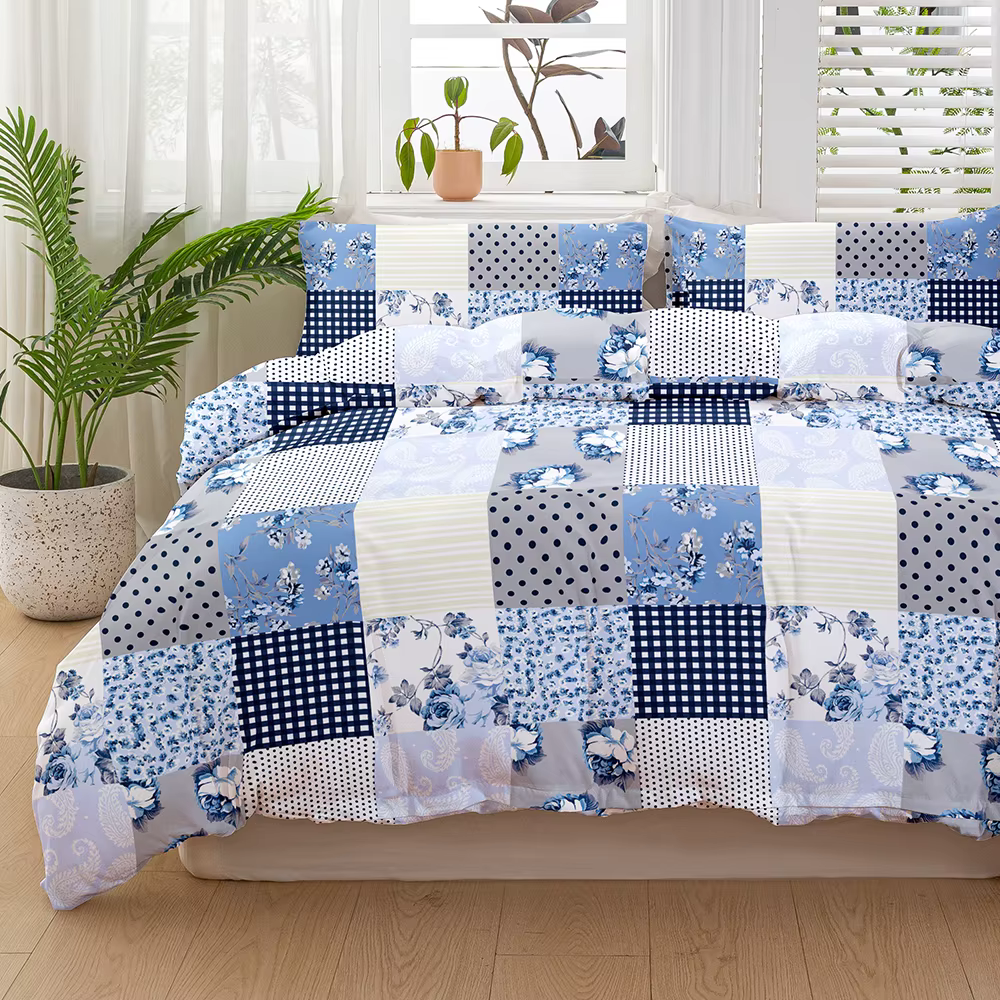Ensemble de housse de couette imprimée à pois et à fleurs bleues