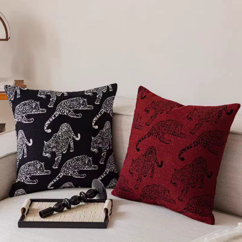 Housse de coussin Jacquard léopard Double face