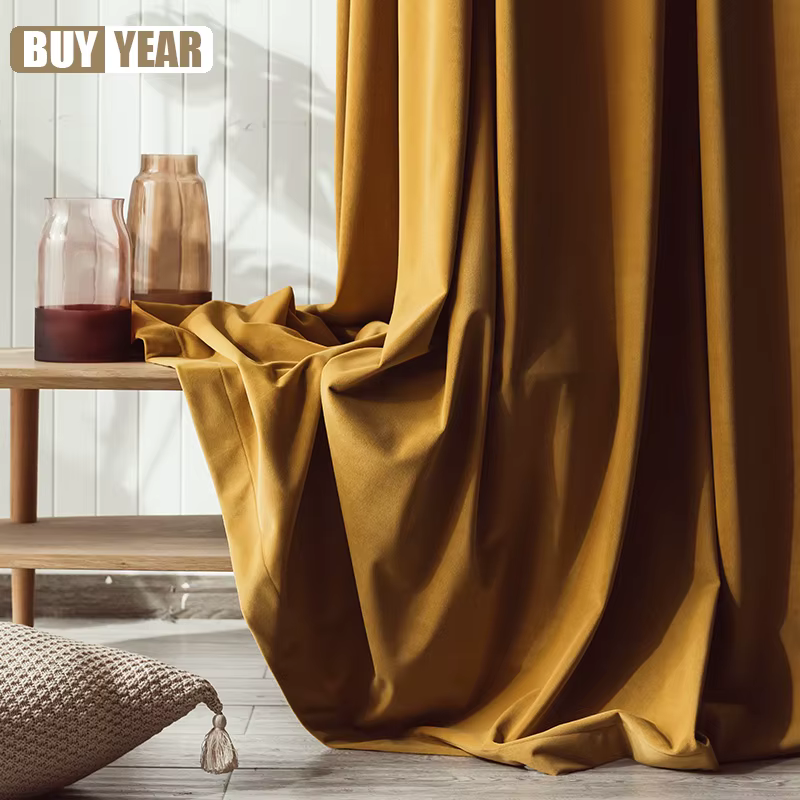Rideaux en velours rétro doré nordique de luxe pour salon