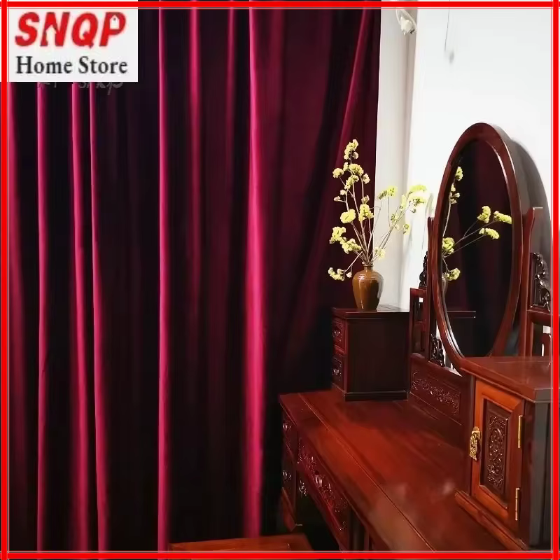 Nouveau rideau de velours de luxe rouge vin européen pour salon salle à manger chambre rétro américain Simple nordique épais cantonnière mariage