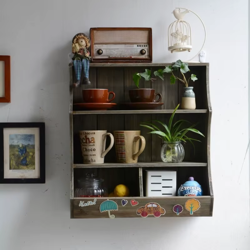 Armoire de rangement montée sur étagère murale en bois massif