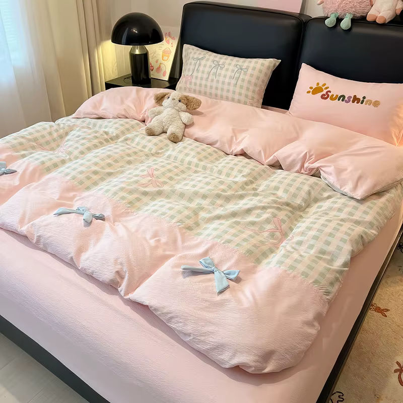 Parure de lit imprimée coréenne style princesse en coton doux pour lit Queen