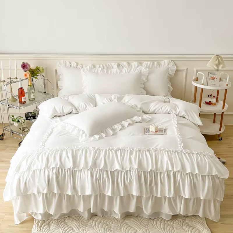 Housse de couette à volants Queen Twin 100% microfibre lavée 3 pièces ensemble