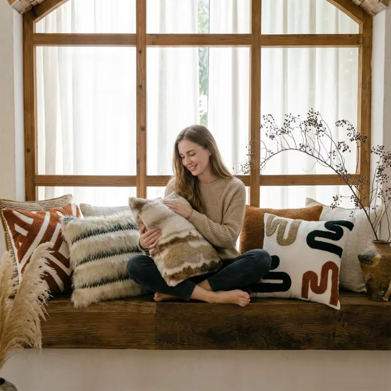 Housse de coussin en tissu brun italien