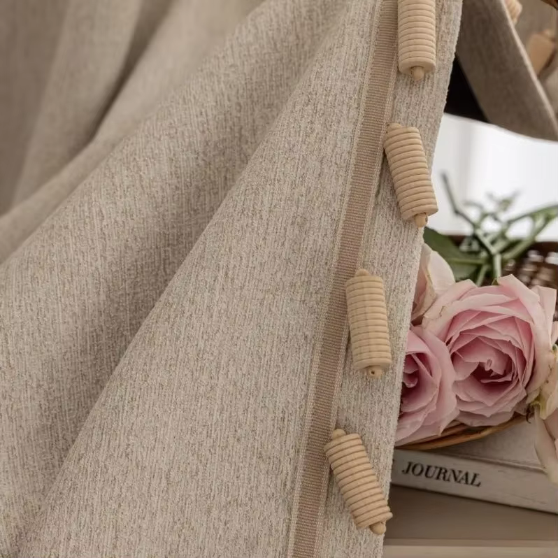Rideaux occultants en lin de coton beige pour salon