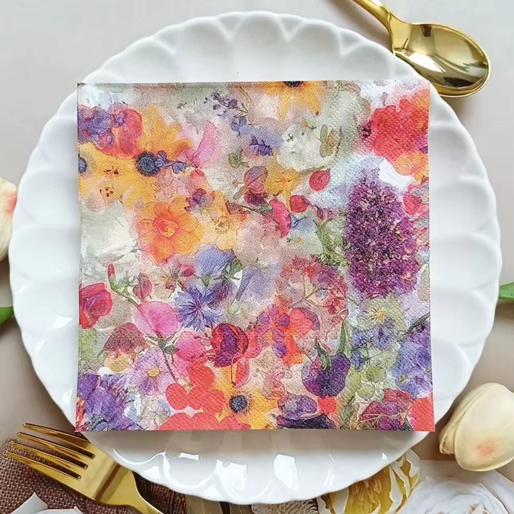 20 serviettes en papier imprimées de motifs floraux pour événements festifs