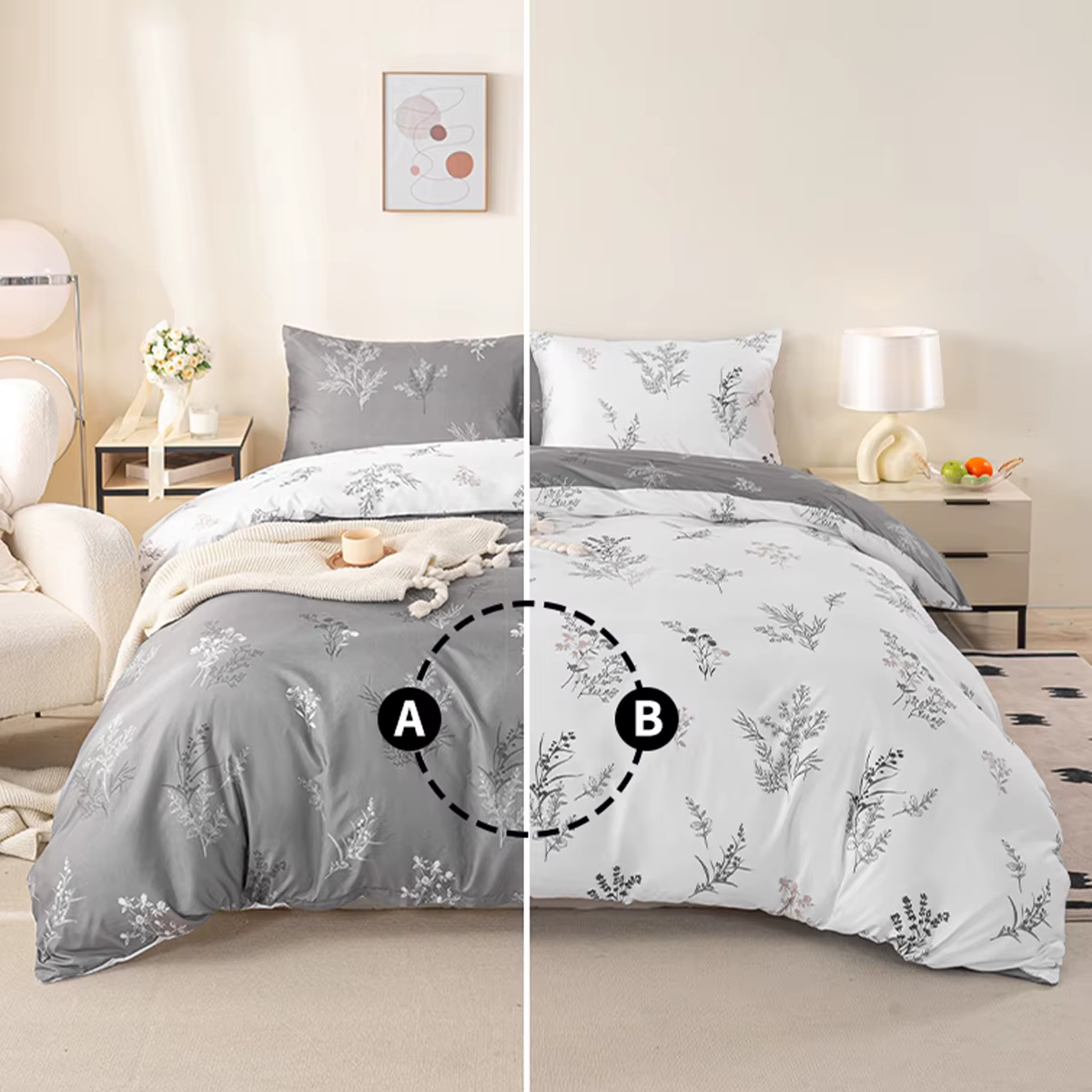 Ensemble de housse de couette à imprimé floral subtil