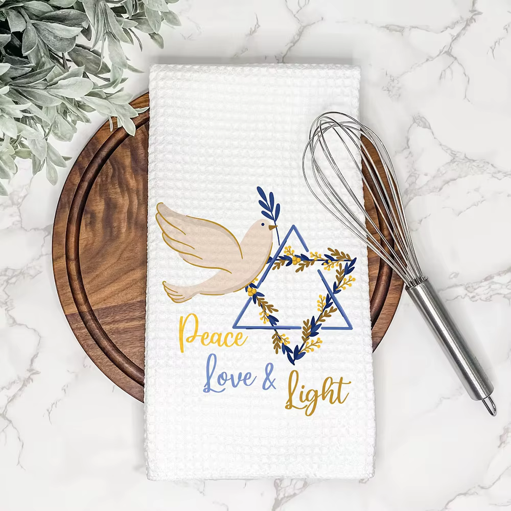 Peace Love Light Hanukkah gaufre serviette à thé étoile de David juif vacances cuisine plat