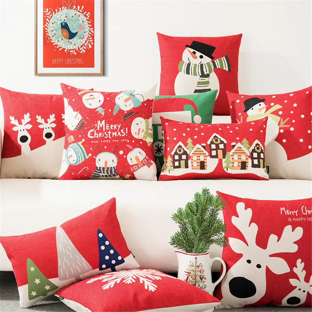 Juste de coussin en polyester joyeux Noël