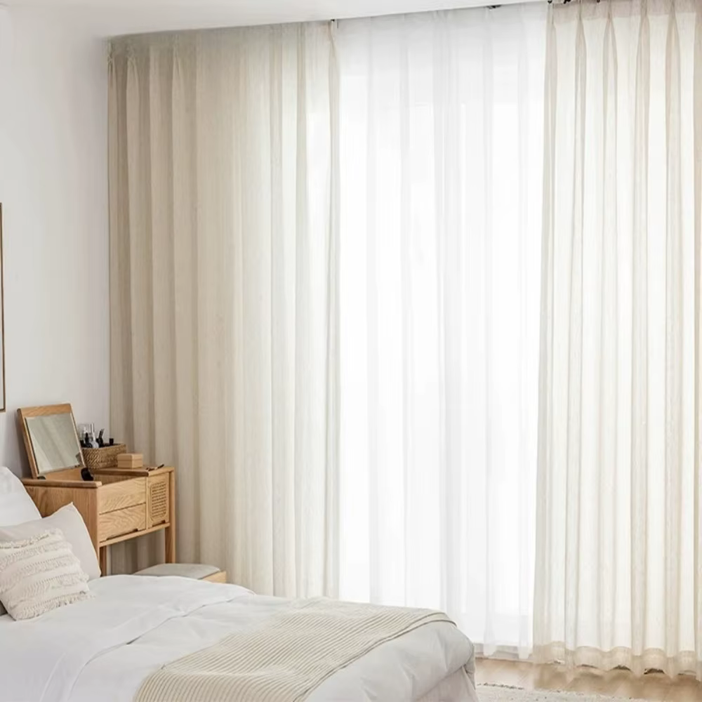 Rideaux transparents Beige aspect lin pour salon