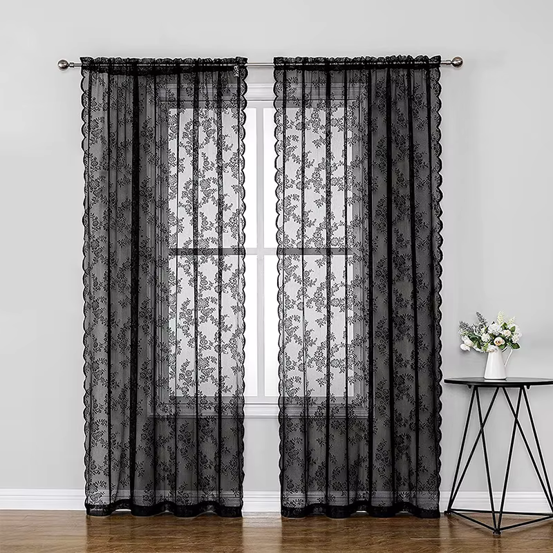 Rideaux en dentelle florale noire de style rétro pour salons