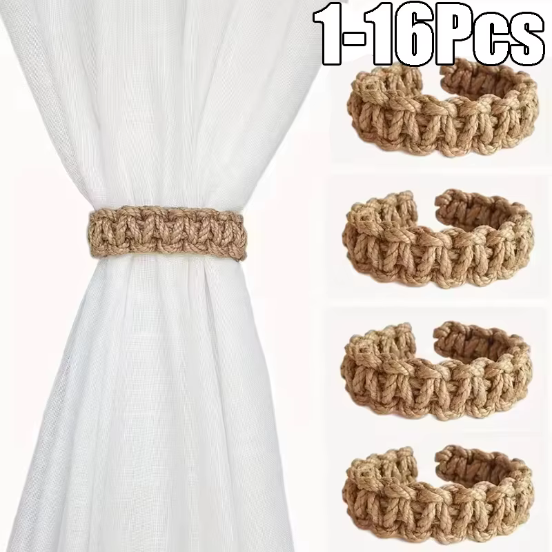 Attaches de rideaux bohèmes en corde de jute faite à la main avec texture naturelle