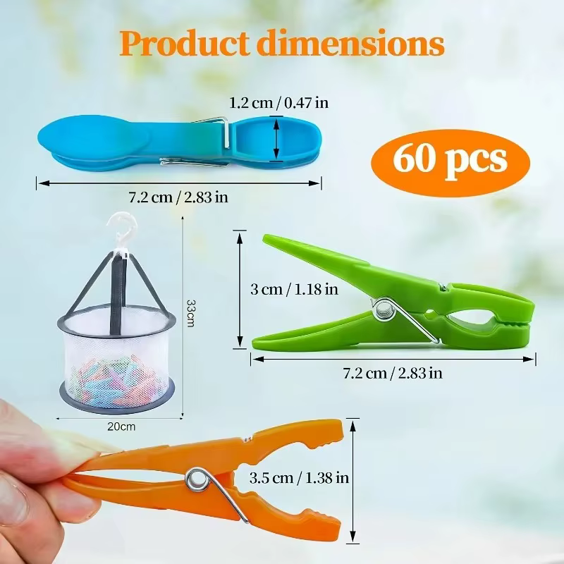 Ensemble d'épingles à linge en plastique colorées avec panier de rangement