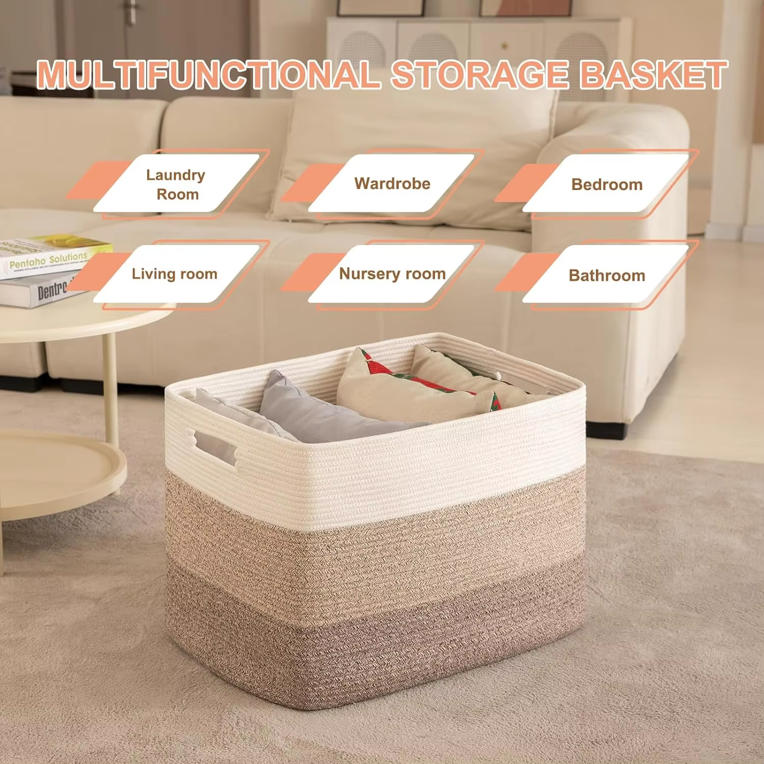 03/Home-mir de rangement pliable en coton tissé pour vêtements