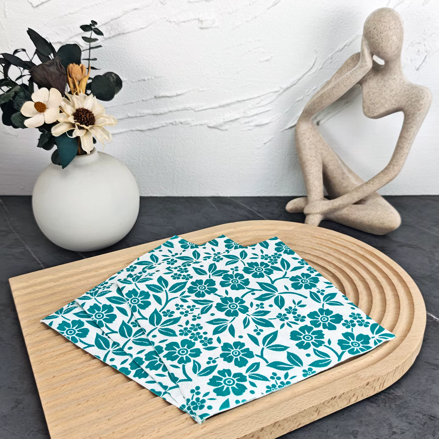 Serviettes en papier à motif vert 2 plis