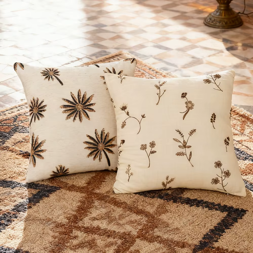 Housse de coussin brodée en corde de chanvre bohème