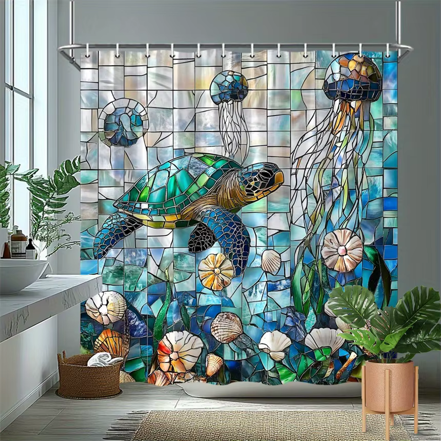 Rideau de douche en mosaïque tortue de mer