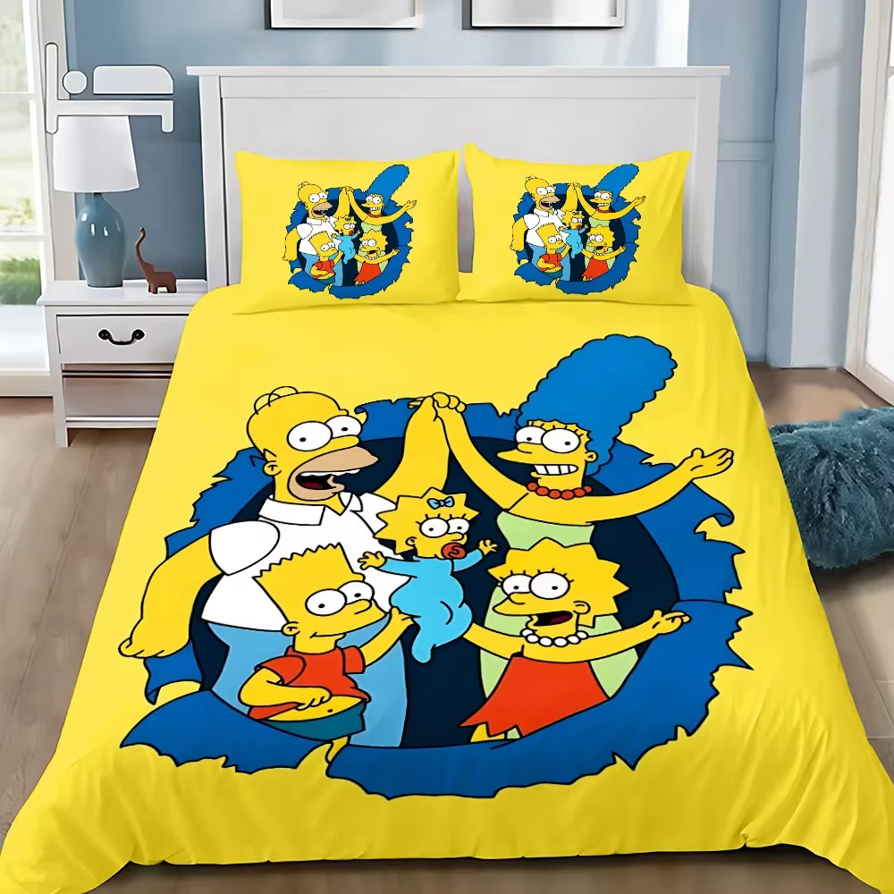 Housse de couette taie d'oreiller ensemble de literie dessin animé s-simpsonss adulte garçon fille chambre décoration enfants cadeau simple Double grande taille