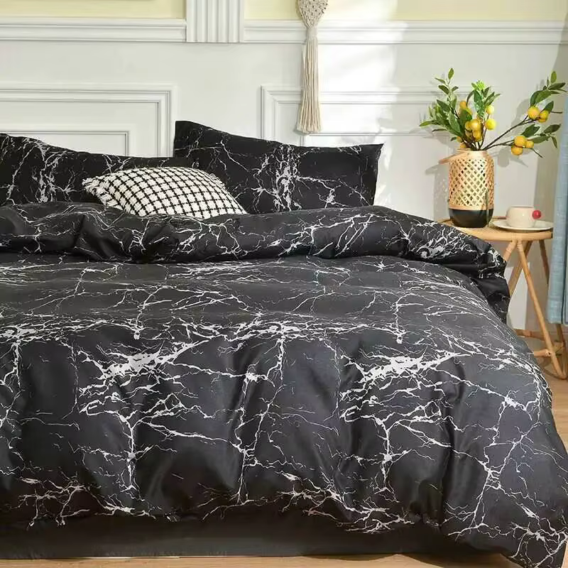 Ensemble de housse de couette en marbre noir – Taille Queen/King imprimée réactive 220x240cm