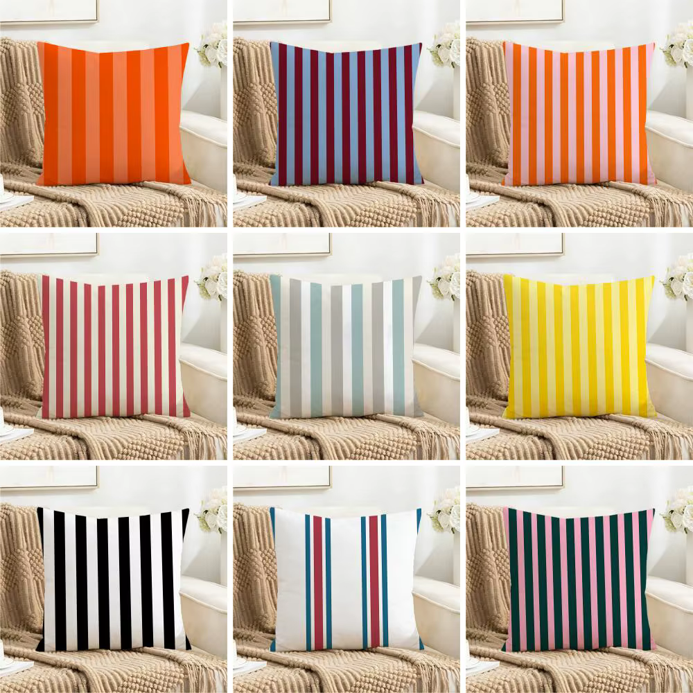 Housse de coussin de luxe à rayures verticales bicolores