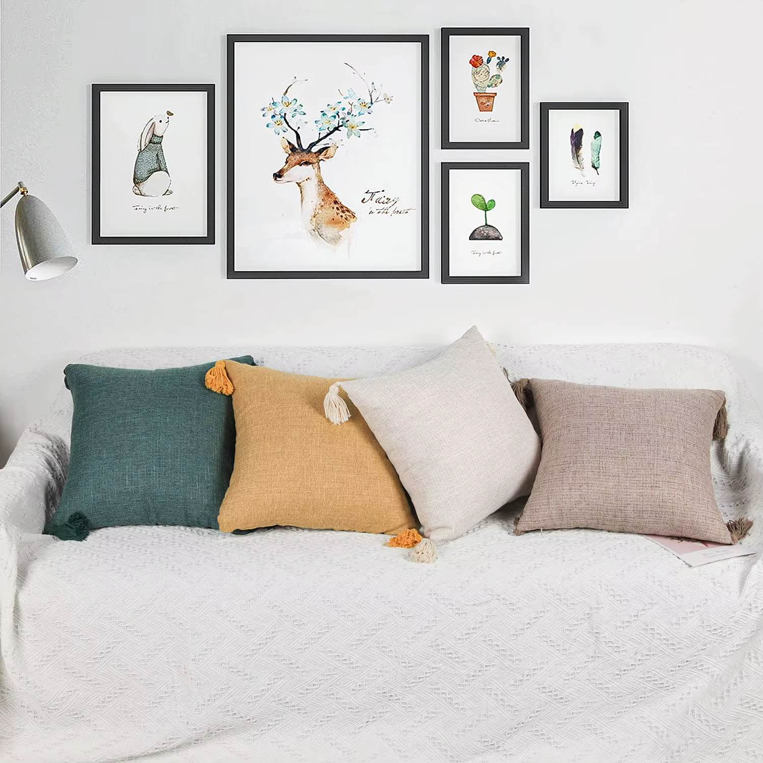 Juste de coussin avec pompon en lin