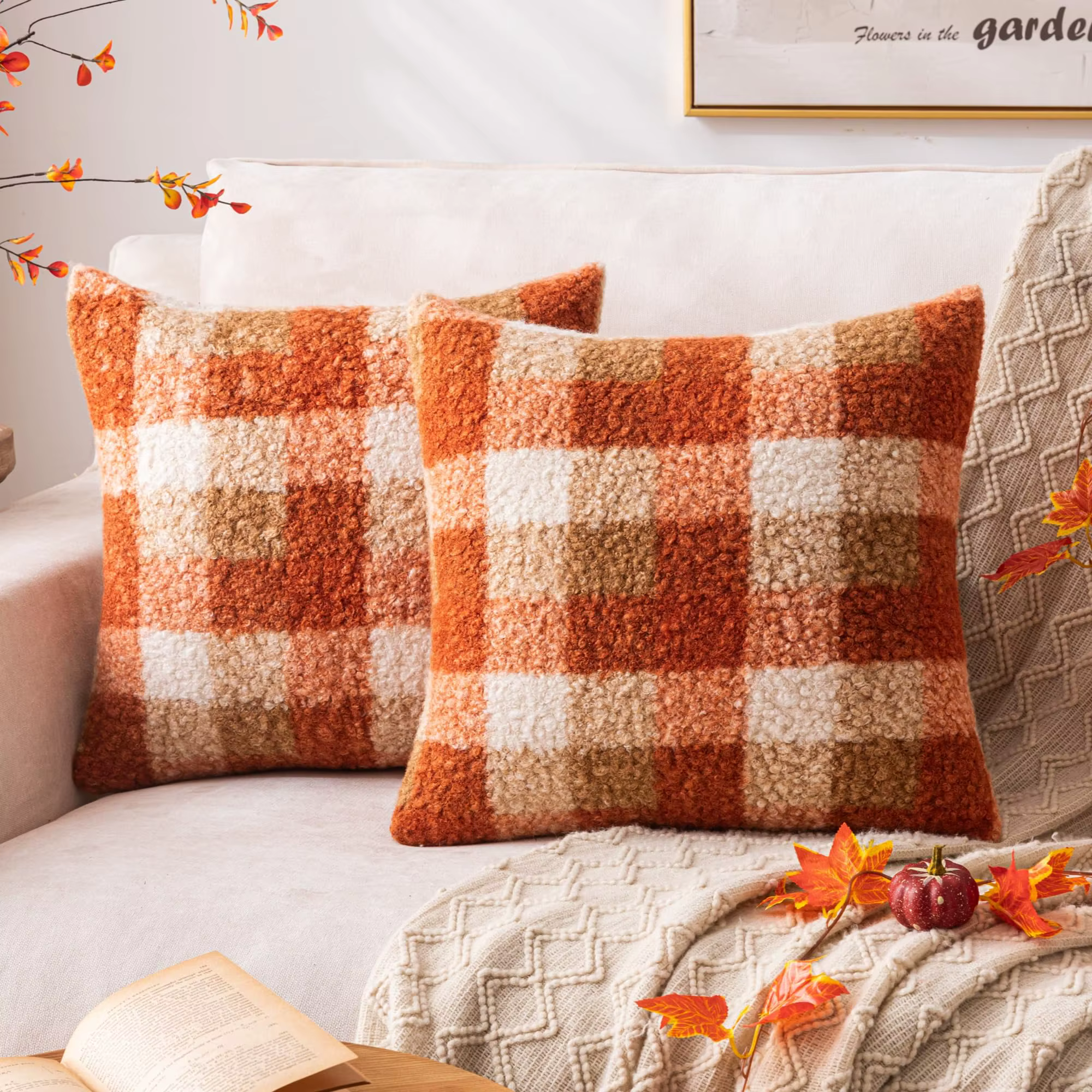 Ensemble de 2 housses de coussin d'automne à carreaux
