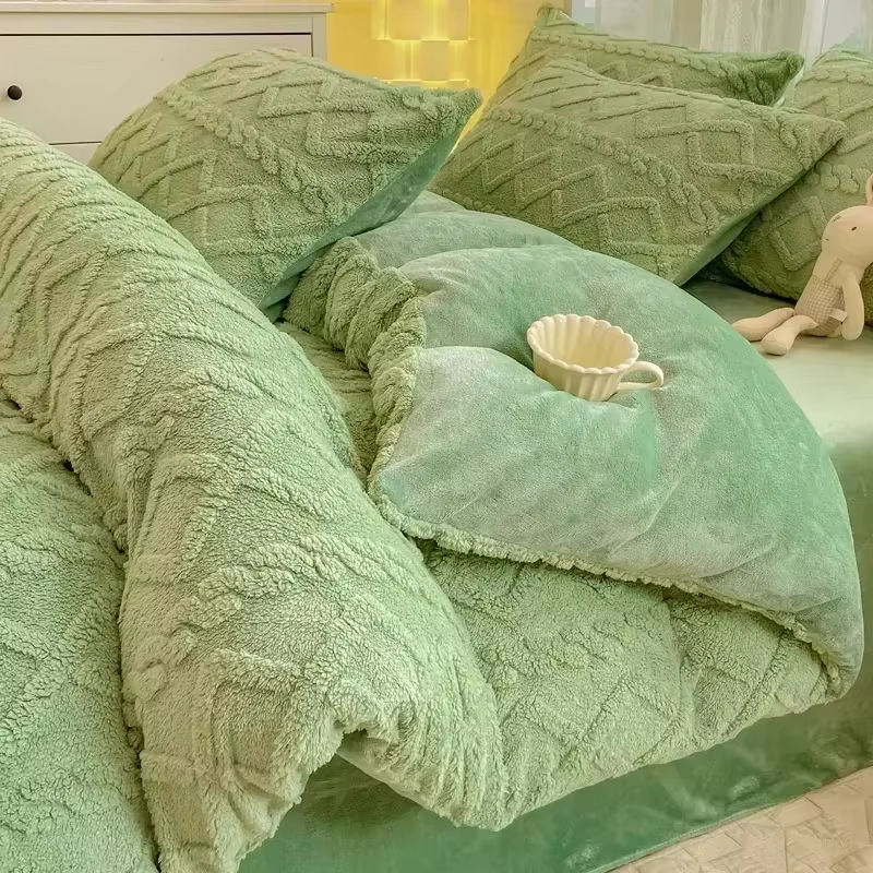 Housse de couette simple en molleton de lait vert