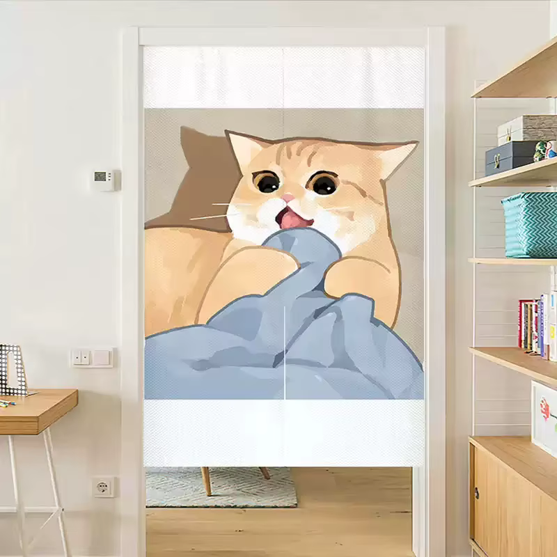 VIKAMA Rideau de porte à motif de chat de style japonais