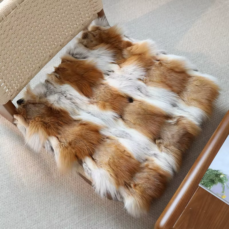 MS.Softex véritable fourrure de renard coussin housse de siège forme carrée hiver