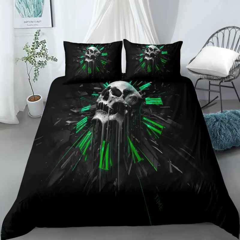 Ensemble de housse de couette crâne reine noir squelette Paisley motif
