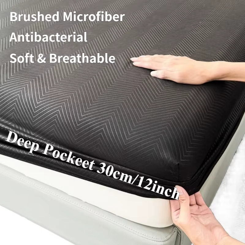 Nouvelle drap-housse en microfibre brossée gaufrée à poches profondes 360 ° Housse de matelas élastique tout autour