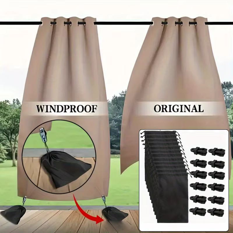 Rideaux d'extérieur avec sacs lestés