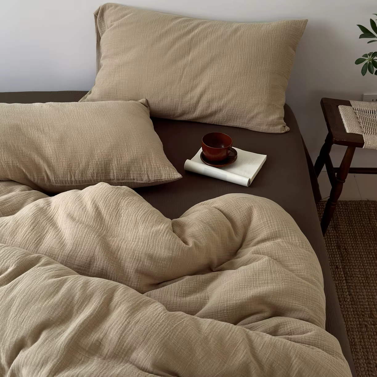 100% coton fil froissé housse de couette ensemble simple/Queen/King taille
