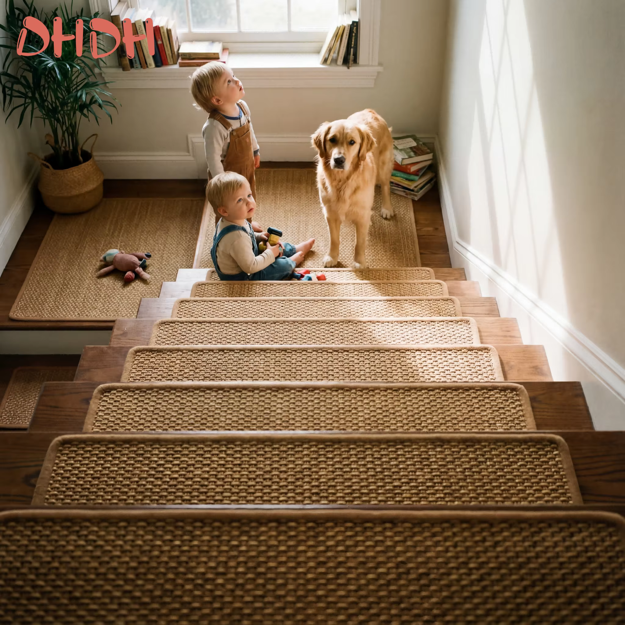 Marches d'escalier en lin naturel – Tapis de sol tissés antidérapants avec envers en caoutchouc pour la maison